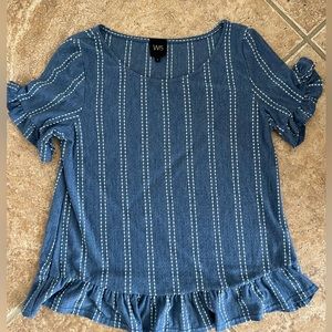 Blue and White Cotton Peplum Top